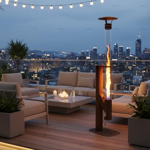 Poêle à granulés, Colonne de feu, Chauffage de terrasse, Cheminée de terrasse, Acier Corten, 183 cm, Cheminée de Jardin à Faible Fumée, Chauffage de terrasse, Chauffage à Pellets, Durable