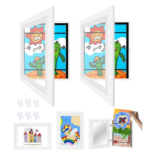 2Pcs Marco para Dibujos Niños, Marco Infantil Cambiar A4, Apertura Frontal, Capacidad para 150 Pinturas, Proyectos Artísticos Infantiles, Colegios, Blanco