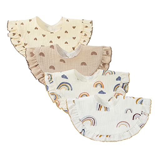 Image of Nishine 4 pcs Unisex Baby Muslin Bandana Drool Bibs 360 Degree Rotatable Cotton Teething Feeding Drooling Bibs for Boy Girl