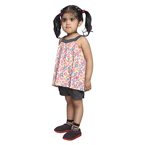 Image of Nino Bambino 100% Organic Cotton Floral Print Square Neck Tunic Dress with Shorts for Baby Girls