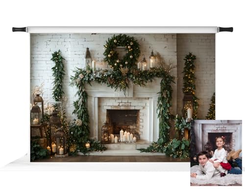 Kate Christmas Fireplace Photo Backdrop Winter Christmas Indoor White Brick