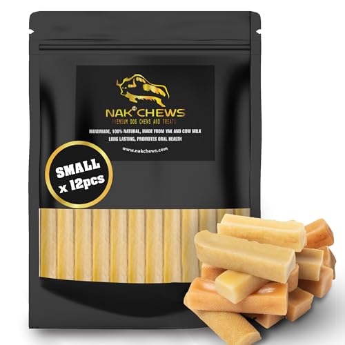 NAK Himalayan Yak Cheese Dog Chews - Natural Healthy & Safe Treat for Small Dogs - Long Lasting Dental Chew Rich in Protein & Calcium - Gluten-Free Lactose-Free - 12 Chews for Small Dogs
