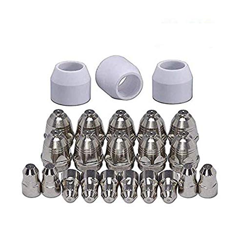 SUSEMSE P80 Plasmazubehör Verschleißteile, Plasmadüsen + Elektroden + Keramikkappen für P-80 CUT Plasmaschneider-Brenner, Set 23-teilig Cover
