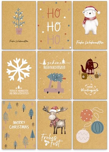 Weihnachtskarten mit Umschlag Set 30 Stück - A6 Klappkarten Weihnachtsgrußkarten
