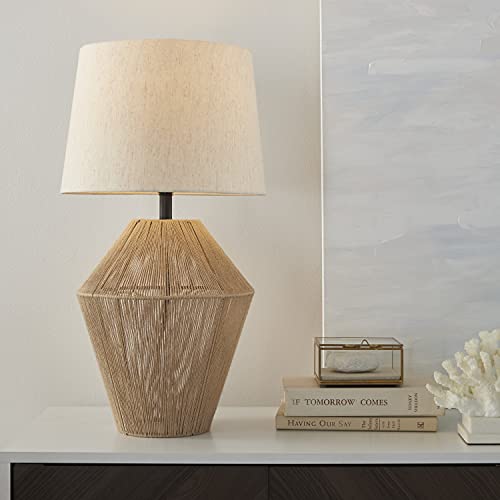 Nourison Home 23" Jute Woven Natural Rope Table Lamp, Farmhouse, Boho, Beach House Coastal for Bedroom, Living Room, Dining Room, Lightweight Design with Oatmeal Linen Shade Nourison Home 23" Jute Woven Natural Rope Table Lamp, Farmhouse, Boho, Beach House Coastal for Bedroom, Living Room, Dining Room, Lightweight Design with Oatmeal Linen Shade