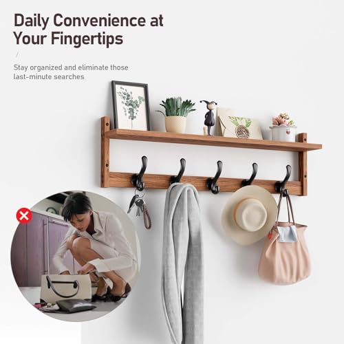 Tatub-29-Coat-Rack-Wall-Mount-with-Shelf-Wood-Wall-Hooks-with-Storage-Entryway-Shelf-with-5-Hangers-for-Bathroom-Living-Room-Bedroom-Rustic-Brown Tatub 29 Coat Rack Wall Mount with Shelf Wood Wall Hooks with Storage Entryway Shelf with 5 Hangers for Bathroom Living Room Bedroom Rustic Brown