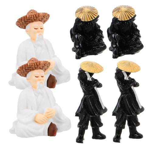 Ornements de bonsaï résistants aux intempéries : 6 statues de pêcheur Feng Shui en résine