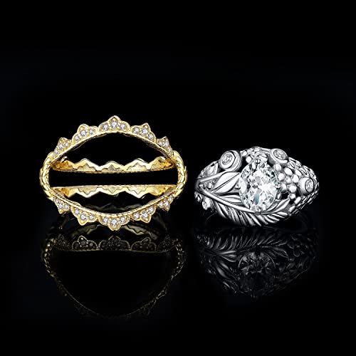 JewelryPalace Vintage Flower Tree Leaf Oval Cut 1.5ct Cubic Zirconia Solitaire Engagement Rings for Women, 14K Gold Yellow 925 Sterling Silver Promise Ring, Wedding Band Enhancer Ring Bridal Sets3