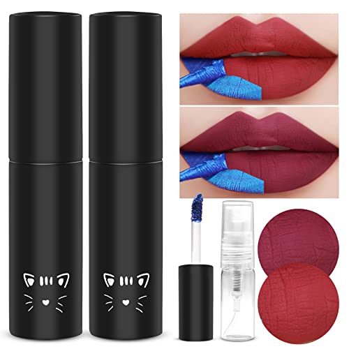 Prreal Lip Stain 2 Colour, Peel Off Lip Stain Lip Tint, Long Lasting Waterproof Liquid Lipstick with 3 ml Empty Spray Bottle, Non-Stick Cup Lip Stain Lip Makeup for Women Girls(03+05)