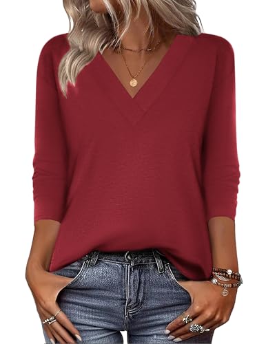 Image of Zeagoo Long Sleeve Tshirts for Women 2025 Fashion Boho Tunic Tops for Leggings Cute V Neck Blouses