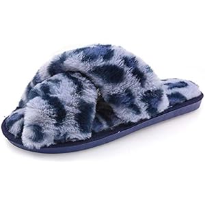 WERWAES Dames Pluizig Nepbont Open Teen Luipaard Huis Sloffen Slipper Comfortabele Cross Band Flat Slide Sandalen…