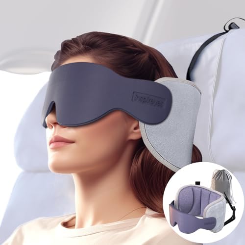 Travel Pillows for Airplanes, 360° Head Support for Long Flight, Soft Airplane Pillow with 3D Eye Mask for Sleeping, Stop Bobblehead, Airplane Headrest Gadgets, Texture Gray