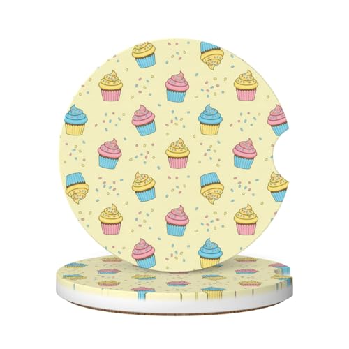 Portavasos para carro de cerámica 2 pzas Colorful Cupcakes miniatura 1