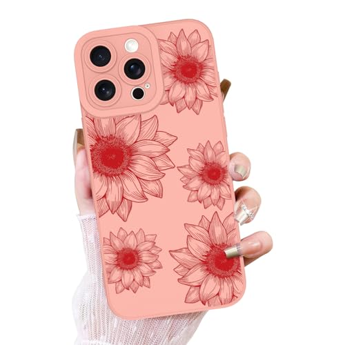 OOK Floral Case for iPhone 16 Pro, Cute Pink Sunflower Blooms