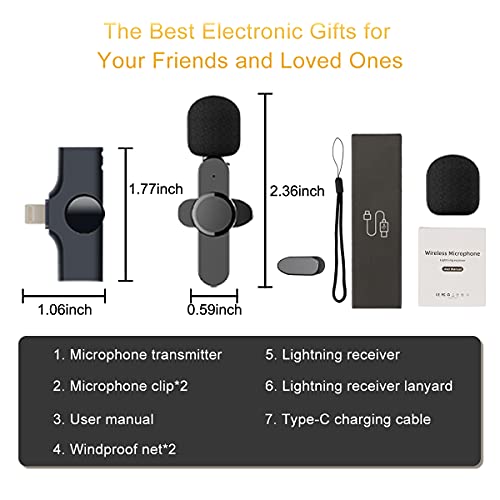 Microfone de lapela sem fio para iPhone/iPad, microfone de lapela sem fio plug-play para gravação Ti