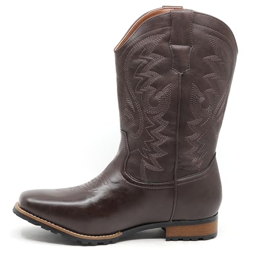 Image of Metrocharm Men's Cowboy Western Embroidered Square Toe Boots WESTERN-03