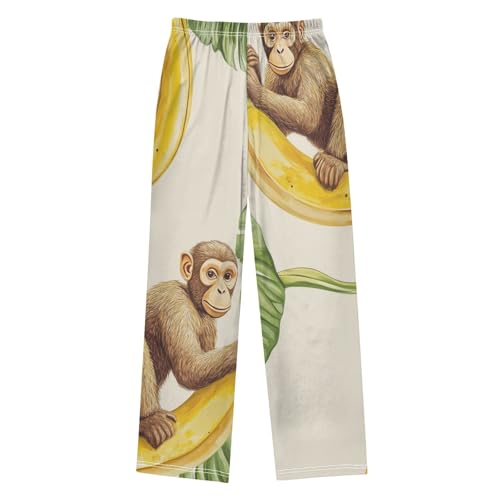 Monkey Banana Leaf Boys Long Pants Soft Trousers Elastic Waist Kids Lounge Bottoms with Pockets S-XL2