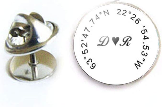 Latitude Longitude Tie Tack, Custom Initials GPS, Coordinates Tie Pin, Lapel Pin