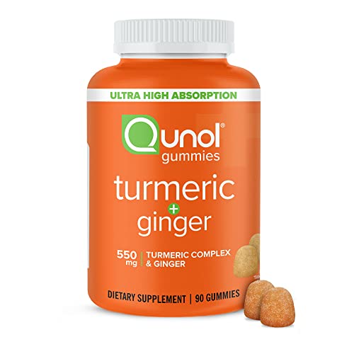 Qunol Turmeric and Ginger Gummies, Gummy with 500mg Turmeric + 50mg Ginger, Joint Support Supplement, Ultra High Absorption Tumeric and Ginger, Vegan, Gluten Free, 90ct Gummies