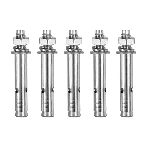 DTGN M8 x 70 Hex Expansion Bolts - 5Pack - Good for Concrete Dry Brick Block Walls - 304 Stainless Steel - Silver