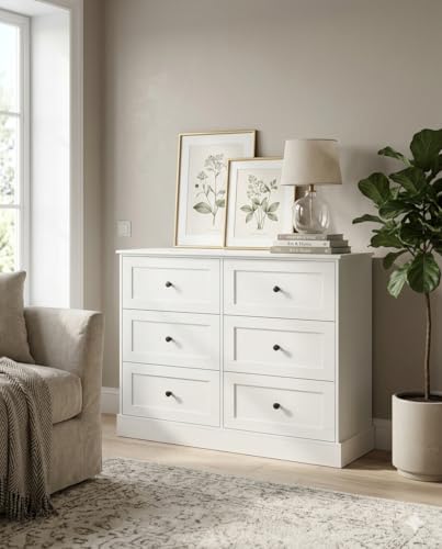 Amveya Cómoda Blanca con 6 cajones Mueble