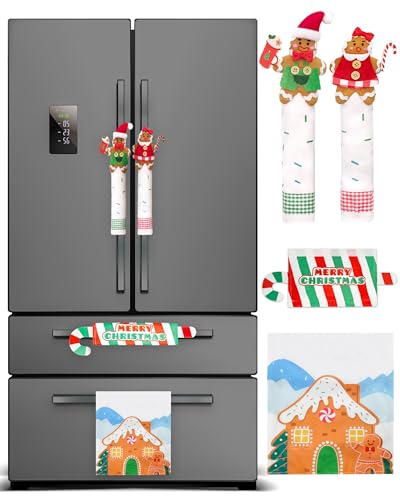 CORALMEE Christmas Refrigerator Handle Covers Set of 4, Gingerbread Kitchen Decor Refrigerator Door Handle Covers for Xmas, Christmas Fridge Handle Covers, Gingerbread Decor for Kitchen Home Decor