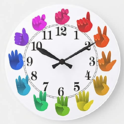 Sign Language Wall Clock Rainbow Color Wheel Light Clock Wall Decor 10 Inch Battery Operated Large Decorative Wall Clock Silent Round Wood Wall Clock Hanging Clocks For Bedroom Decor Living Room Clock #TOP8