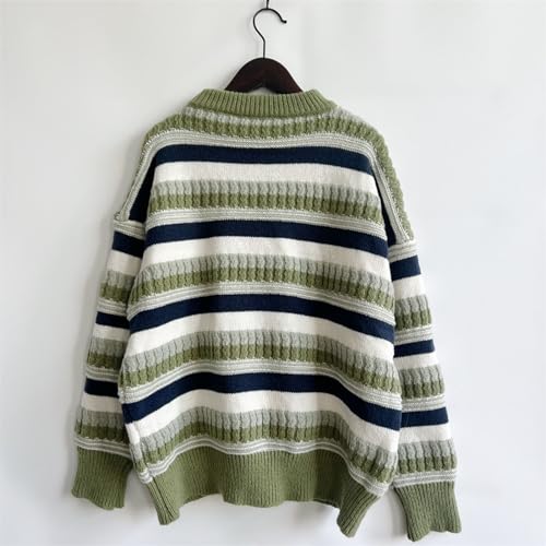 Womens Fashion Turtleneck Sweaters Oversized Knit Pullover Cable Chunky Long Sleeve Casual Striped Tops Fall Outfits4