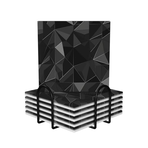Dessous de verre en céramique lot de 6 avec support absorbant noir géométrique