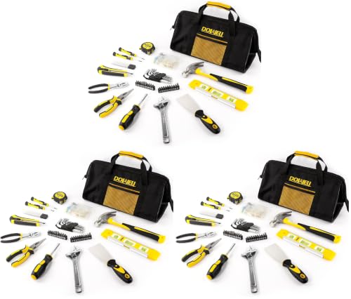 Image of DOWELL 146PCS Homeowner Tool Set, Household Repairing Tool Kit with 14-Inch Wide Mouth Open Storage Tool Bag (Pack of 3)