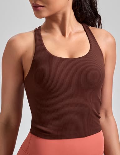 Image of HeyNuts Zeal Bras Longline Ribbed Medium Support Sports Bras, Crisscross Back Tank Tops with Removable Pads A-D Cups