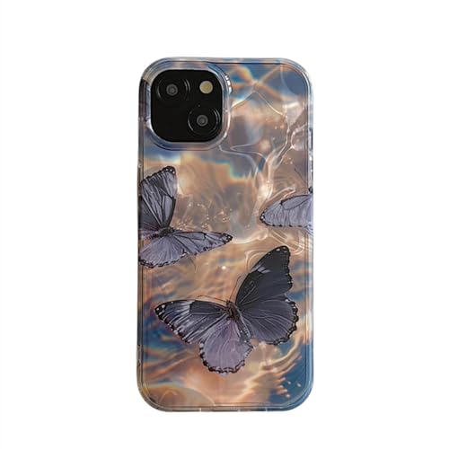 Coque iPhone 12 Pro antichoc paillettes laser aurora avec motif papillon noir