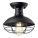 ZZ Joakoah Industrial Vintage Rustic Semi Flush Mount Ceiling Light, Metal Cage Pendant Lighting Lamp Fixture for Hallway Stairway Kitchen Garage Porch, E26, Black Painting Finish.