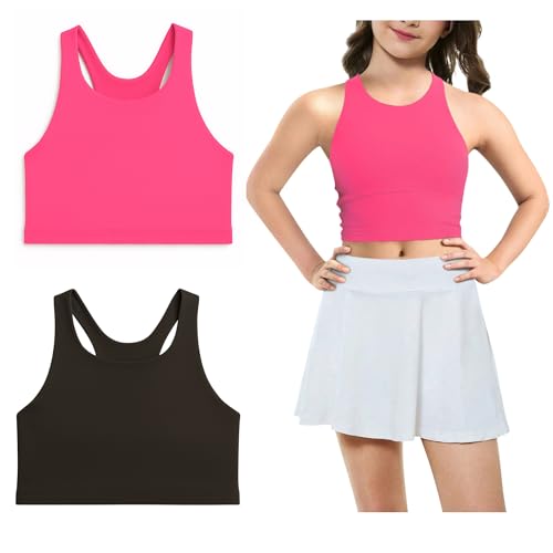Image of Beat Street Girls Tank Tops - 2 Pack Double Lined Racerback Sleeveless Yoga Dance Crop Top - Made in USA