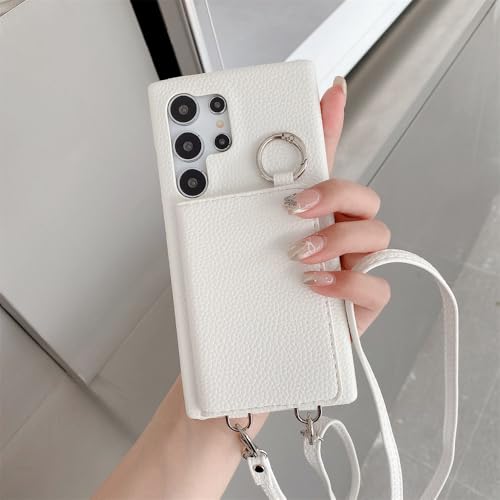 Étui Miroir de Maquillage en Cuir Blanc avec Porte-Cartes pour Samsung S24 Ultra et S23 FE