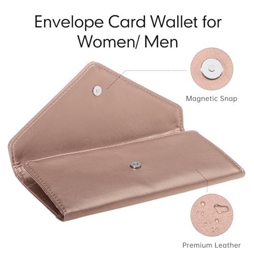 HAWEE Envelope Wallets for Women Leather Credit Card Holder with RFID Blocking,2 ID Window, Zip Coin Pocket, Rose Gold — view 6