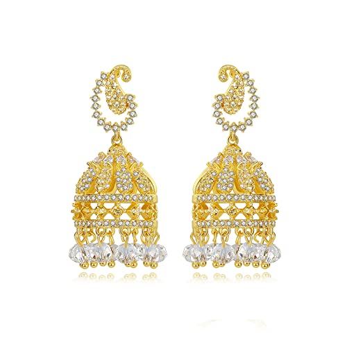 Boucles d'Oreilles Légères en Plaqué Or Cloche et Zirconium Anti-Ternissement