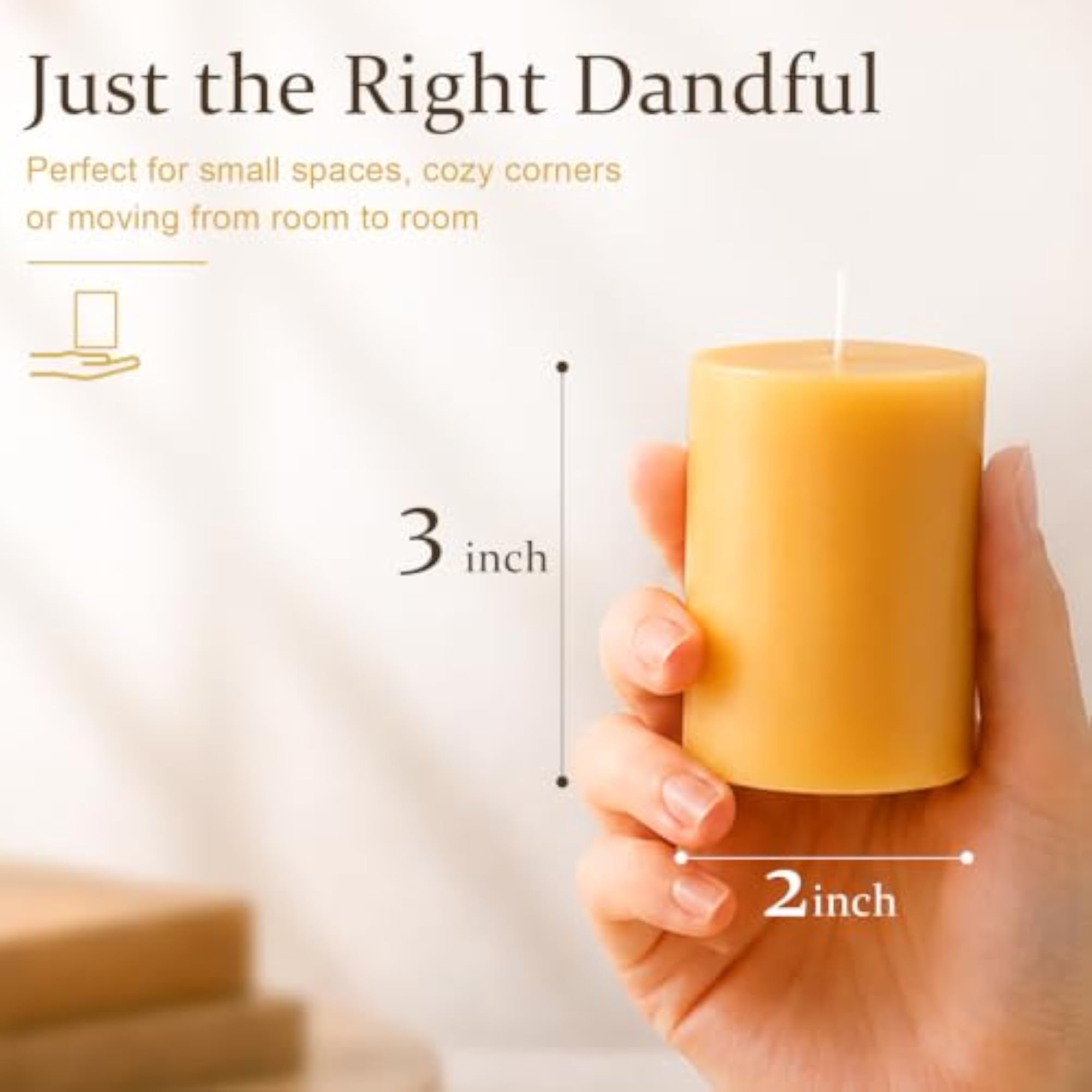 2 Pack Natural Pure Beeswax Pillar Candle, 2x3 Inch