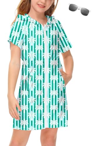Image of BesserBay Girls Swim Cover Up Beach Bathing Suit Coverups for Swimwear Zip-Up Terry Cloth Robes with Sunglasses 6-14 Years