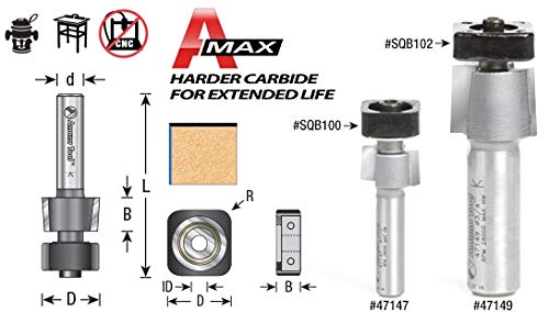 Amana Tool 47146 Laminate Trimmer With Euro Tm Square Bearing 1/2 Dia X 1/2 Cut Height X 1/4 Inch Shank Carbide Tipped Router Bit #TOP20