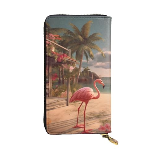 Flamingo Beach Prints Leather Long Clutch Wallet for Fashionable Girls and Women - Durable, Stylish, and Functional, Black, One Size