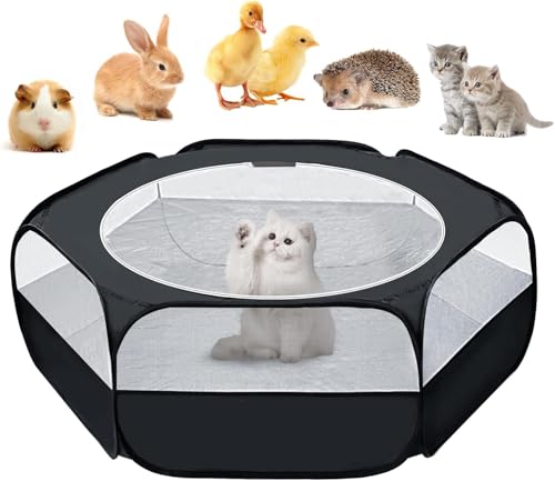UWE Small Animal Playpen Chicken Brooder Box with Cover Top Portable Outdoor Exercise Pet Cage Tent Waterproof Breathable Pet playpen Indoor for Chick Ktiien Bunny Hamster Guinea Pig Black