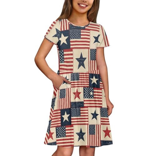 Image of Short Sleeve Dress for Girls with Pockets Cute Toddler Girl Clothes Summer 2-12