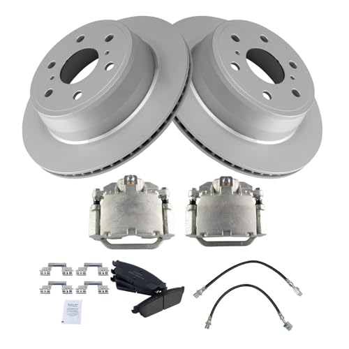 Image of TRQ Rear Brake Pad and Rotor Set Ceramic G Coated Rotors Calipers Compatible with 2007-2013 Chevrolet Silverado 1500 Sierra 1500