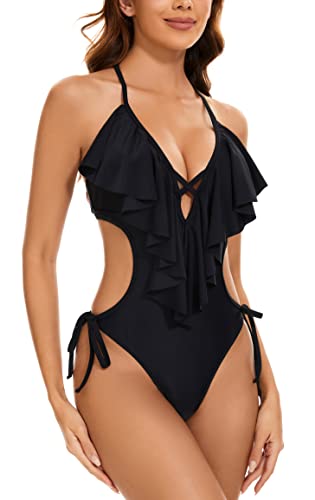 Women's Flounce Cutout One Piece Swimsuit Sexy Monokini Bathing Suit2