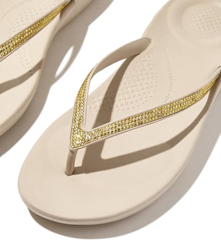 Image of FitFlop Womens iQushion Sparkle Ergonomic Flip Flops for Walking, Lightweight Waterproof Cushioned Thong Sandals for Women with Non Slip Bottom and Arch Support | Lightweight Waterproof Walking Sandals w /Cushioned Comfort & Arch Support