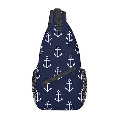 Patrón De Ancla Náutica Hombre Mujer Sling Bag Pequeño Mochila Cruzada Multiusos Mochilas De Hombro Para Trabajo Ciclismo Uso Diario Viaje