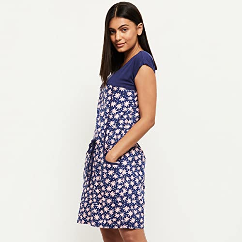 Image of Max Cotton Women's Printed Cap Sleeves Chemise Knee Length Nighty