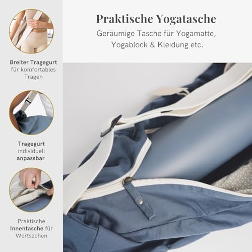 Lotuscrafts® Yogatasche PUNE aus Bio-Baumwolle, Fair & Ökologisch, Ideale Yoga Tasche für Yogamatte und Zubehör, Yogamattentasche mit Extra Fach, 72 cm x 18 x 15 cm