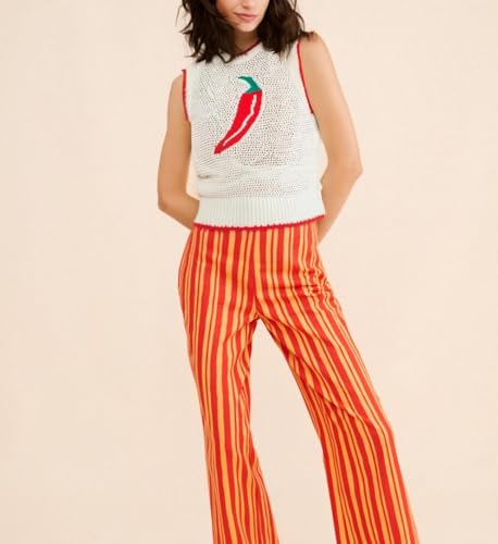 Image of Women Graphic Sweater Vest Y2k Sleeveless Lobster Pullover Top Crew Neck Lightweight Fall Knit Tank Top